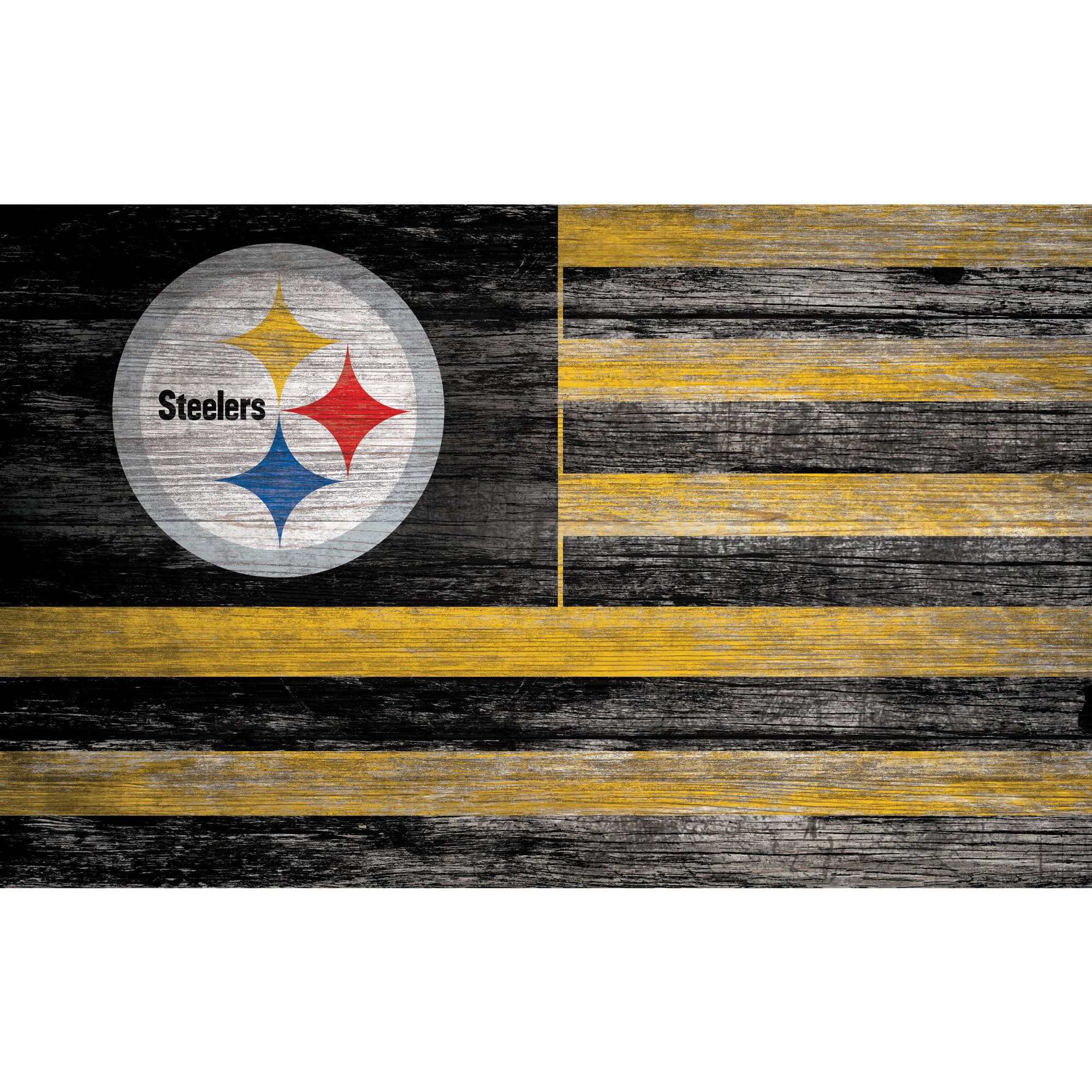 Front. Fan Creations - Pittsburgh Steelers 11'' x 19'' Distressed Flag Sign - Multicolor.