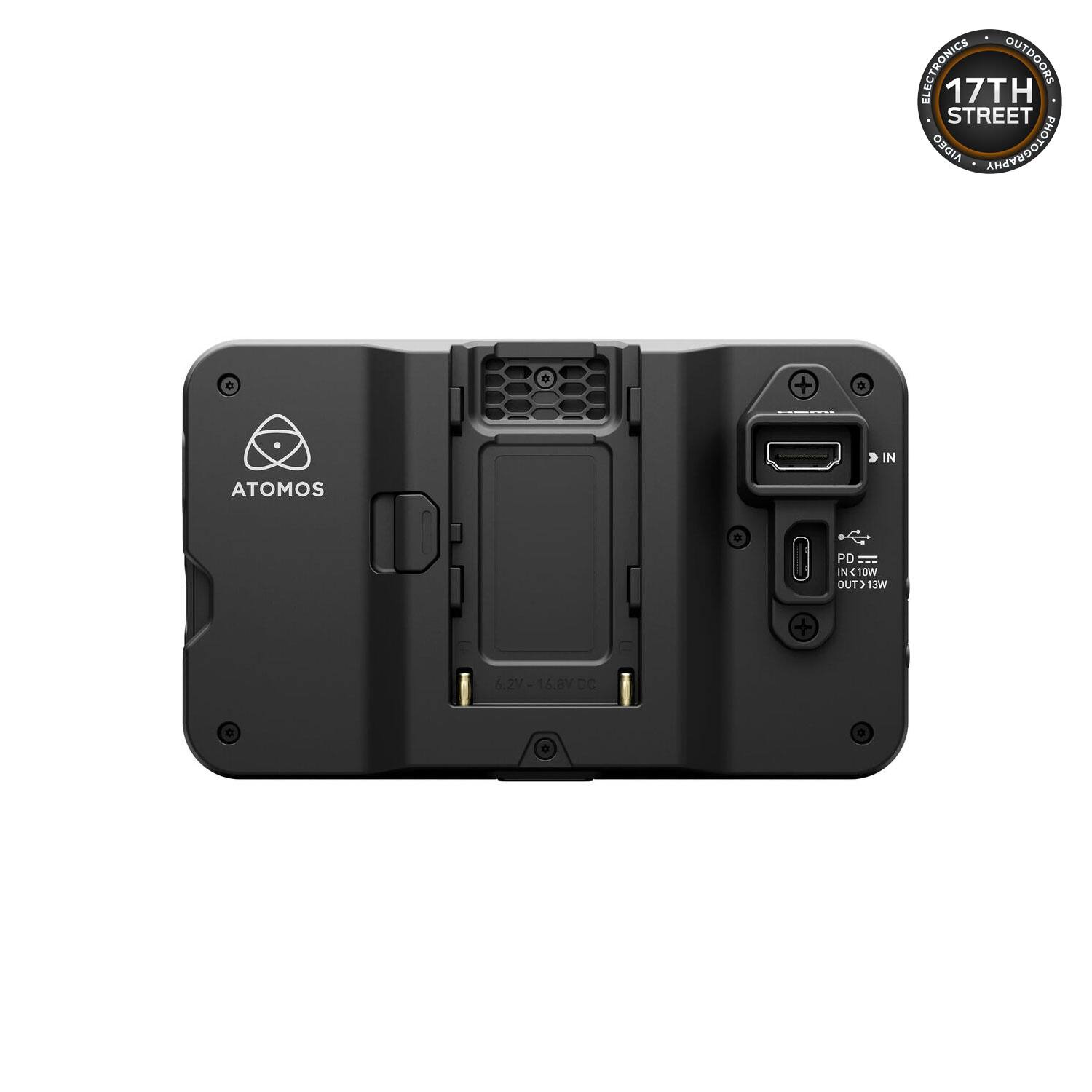 ELECTRONICS OUTDOORS  
17TH STREET  
AIDEO PHOTOGRAPHY  

ATOMOS  

IN 10W  
OUT 13W  
6.2V - 16.8V DC  
PD = N 10W OUT 13W 6.2V 16.8V DC
