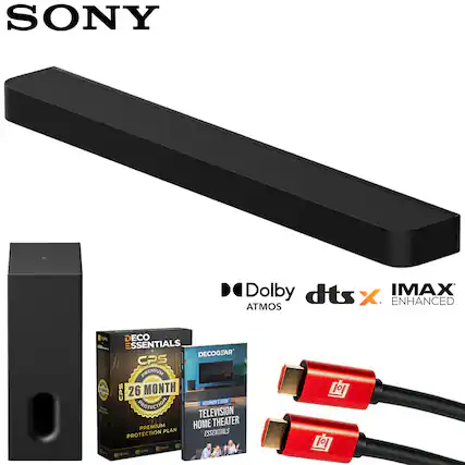 SONY "Dolby dts X IMAX ENHANCED ATMOS C ECO - ESSENTIALS + DECOGFAR CPS PREMIUM S CPS 26 MONTH PROTECTION SERMIERS SU TELEVISION PREMIUM HOME THEATER PLAN ESSENTIALS PROTECTION