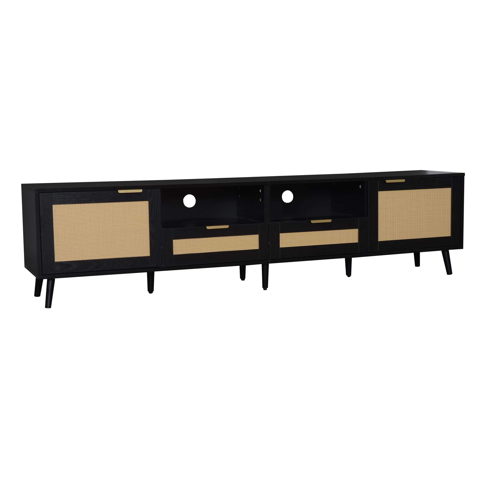 Alt View 4. Z-Edge - Boho TV Stand for 85 Inch TV, Entertainment Center with 2 Drawers, Rattan TV Console with 2 Cabinets for Living Room - Black.