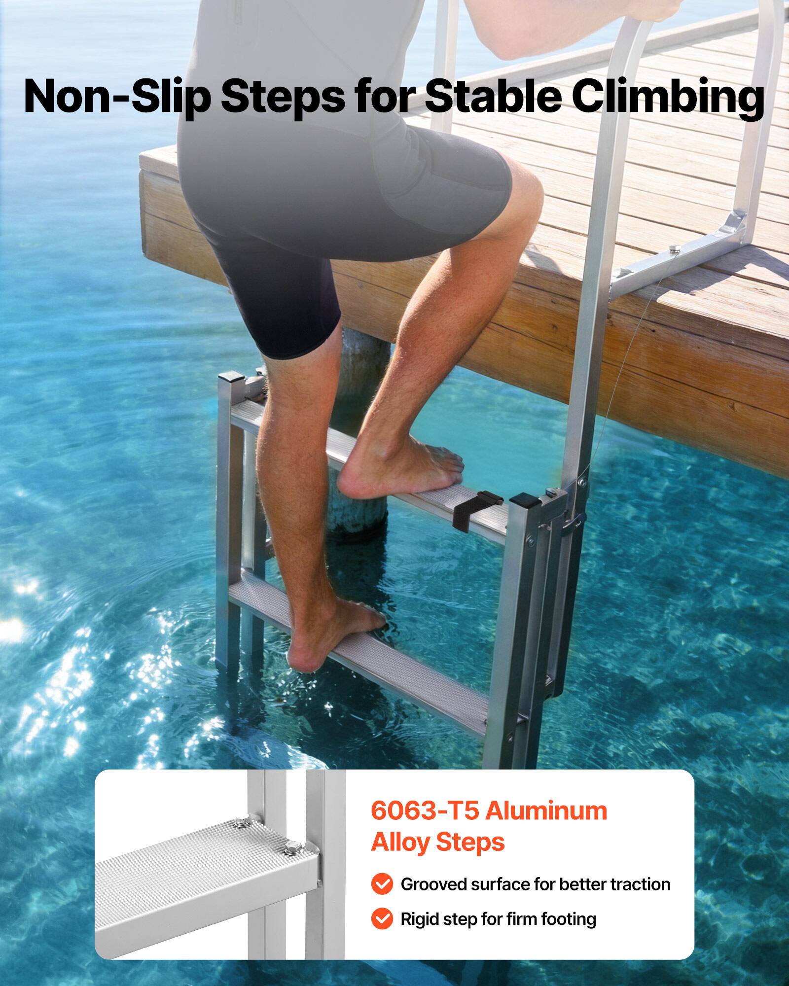 Non-Slip Steps for Stable Climbing

6063-T5 Aluminum Alloy Steps

- Grooved surface for better traction
- Rigid step for firm footing