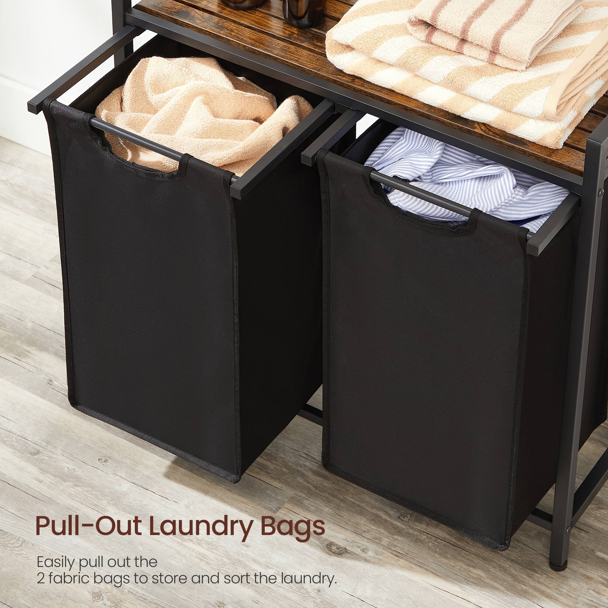 Pull-Out Laundry Bags

Easily pull out the 2 fabric bags to store and sort the laundry.