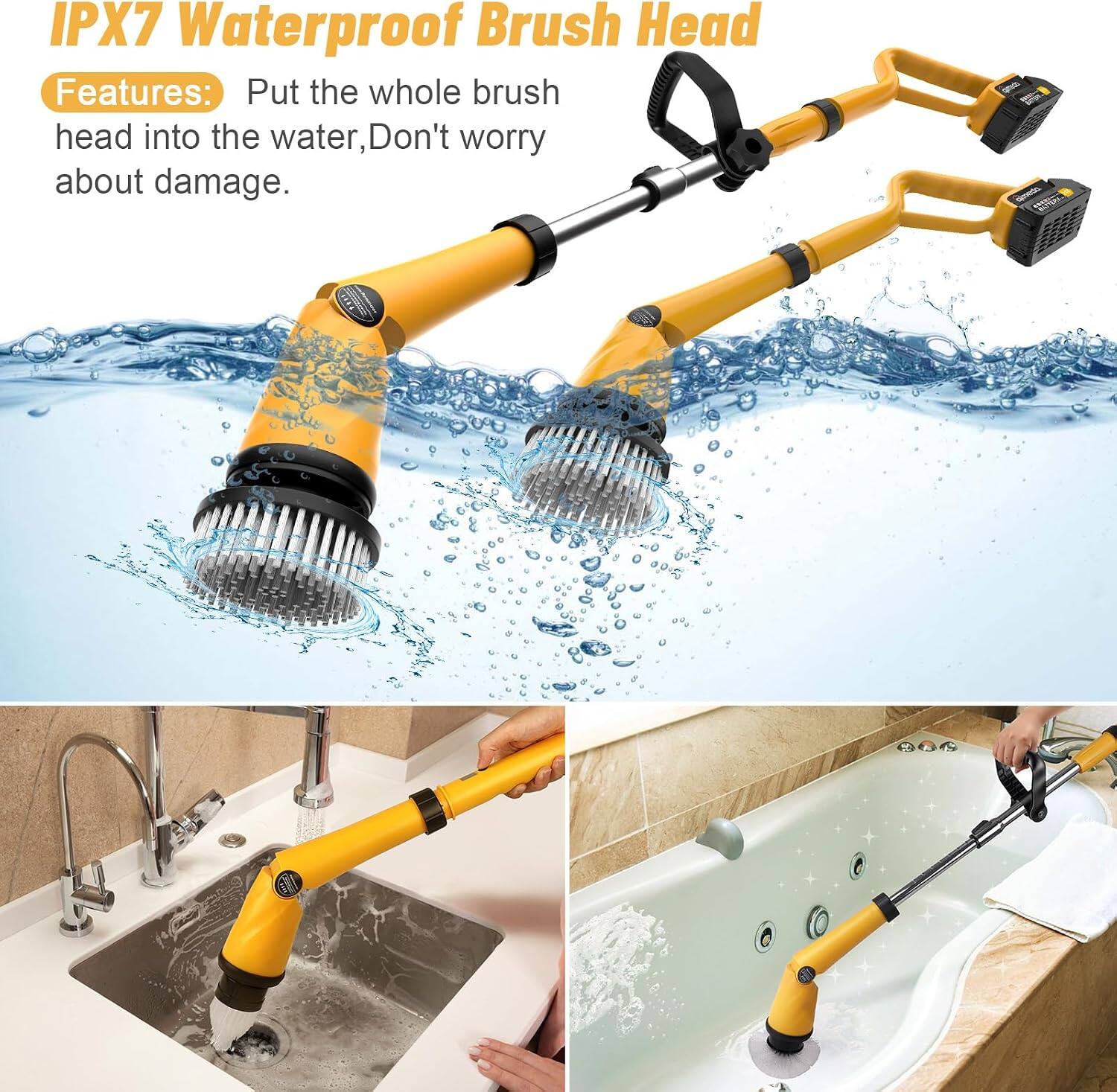 IPX7 Waterproof Brush Head Features: Put the whole brush head into the water, Don't worry about damage.