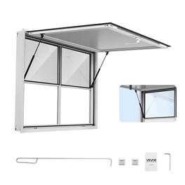 VEVOR - Concession Window 48x36 in Aluminum Alloy Service Window, for Food Truck, Up to 85 Degrees Stand Serving with 2 Fixed - White