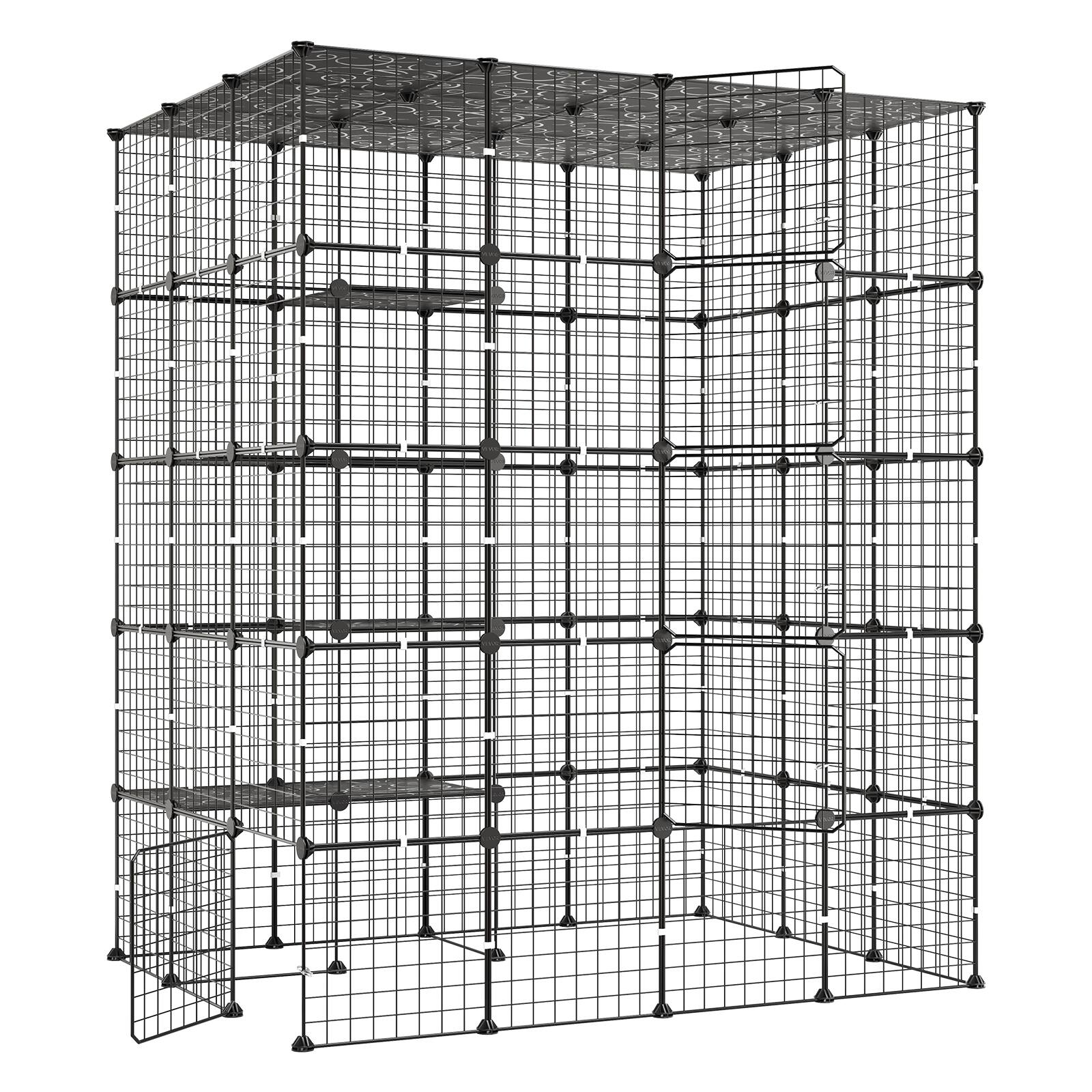 Alt View 5. VEVOR - Cat Cage 5-Tier 55"x40.98"x68.98" DIY Cat Playpen Indoor Enclosure, Detachable Metal Wire Kennel Crate with 5 Doors - Black.