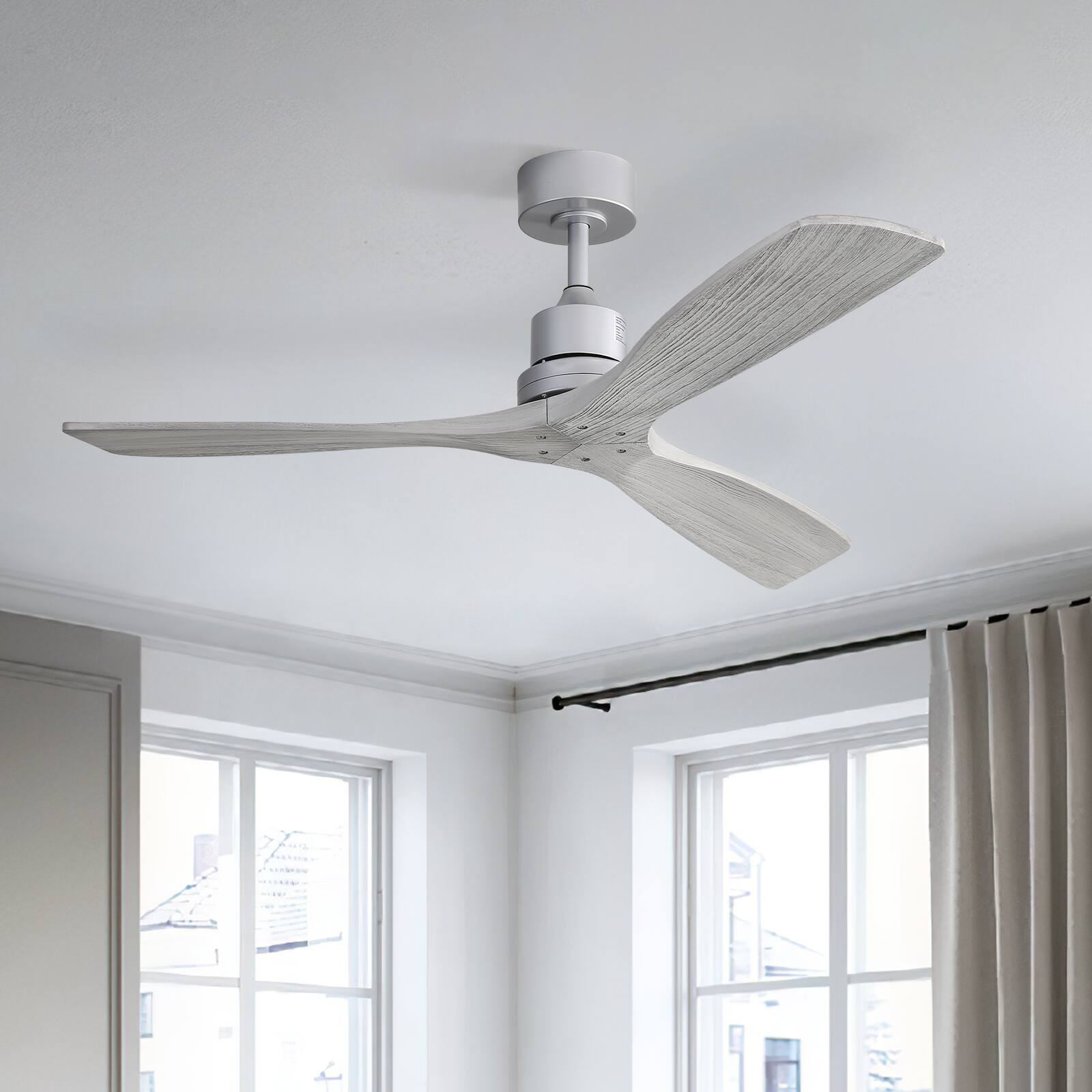 Angle. Sofucor - Solid Wood Ceiling Fans Without Light 52 Inch In/Outdoor Bedroom Ceiling Fan No Light - Silver.