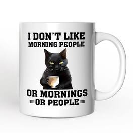 OrnamentallyYou - I Don't Like Morning People Mug, Sarcastic Black Cat Lover Gift - White