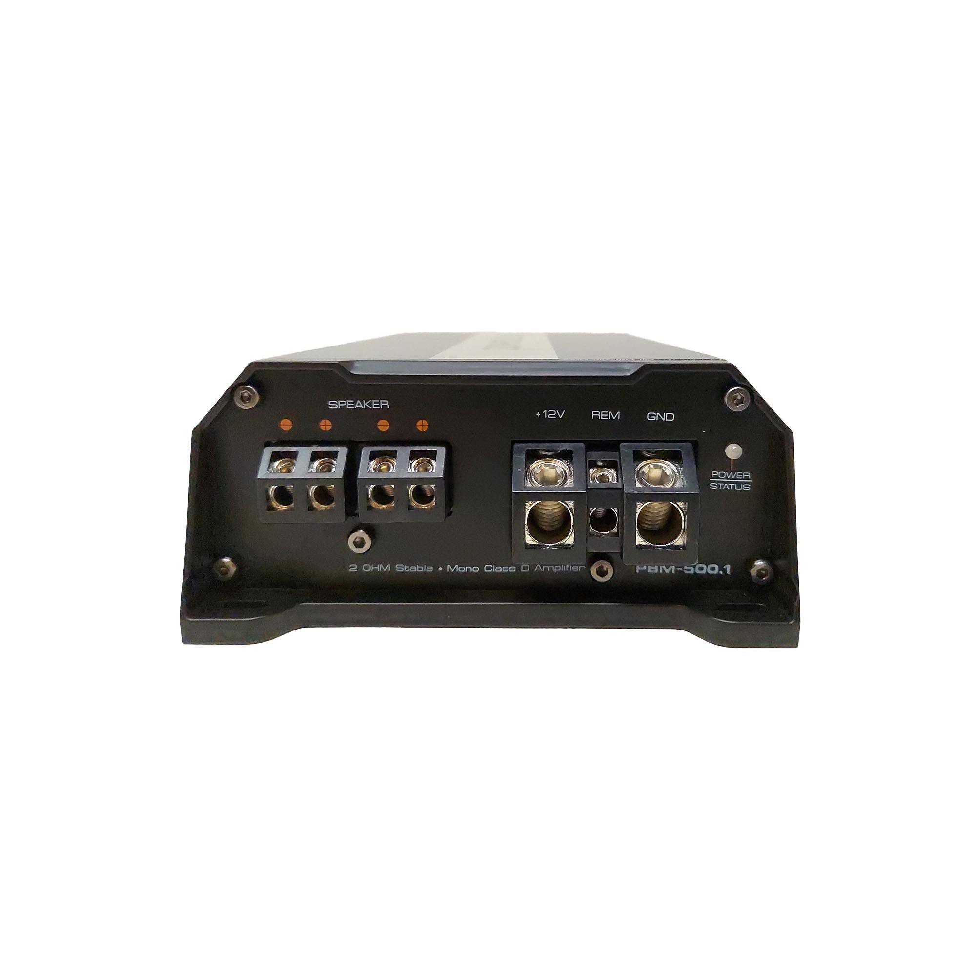 SPEAKER  
+12V  
REM  
GND  
POWER  
2 OHM Stable Mono Class D Amplifier  
PBM-500.1