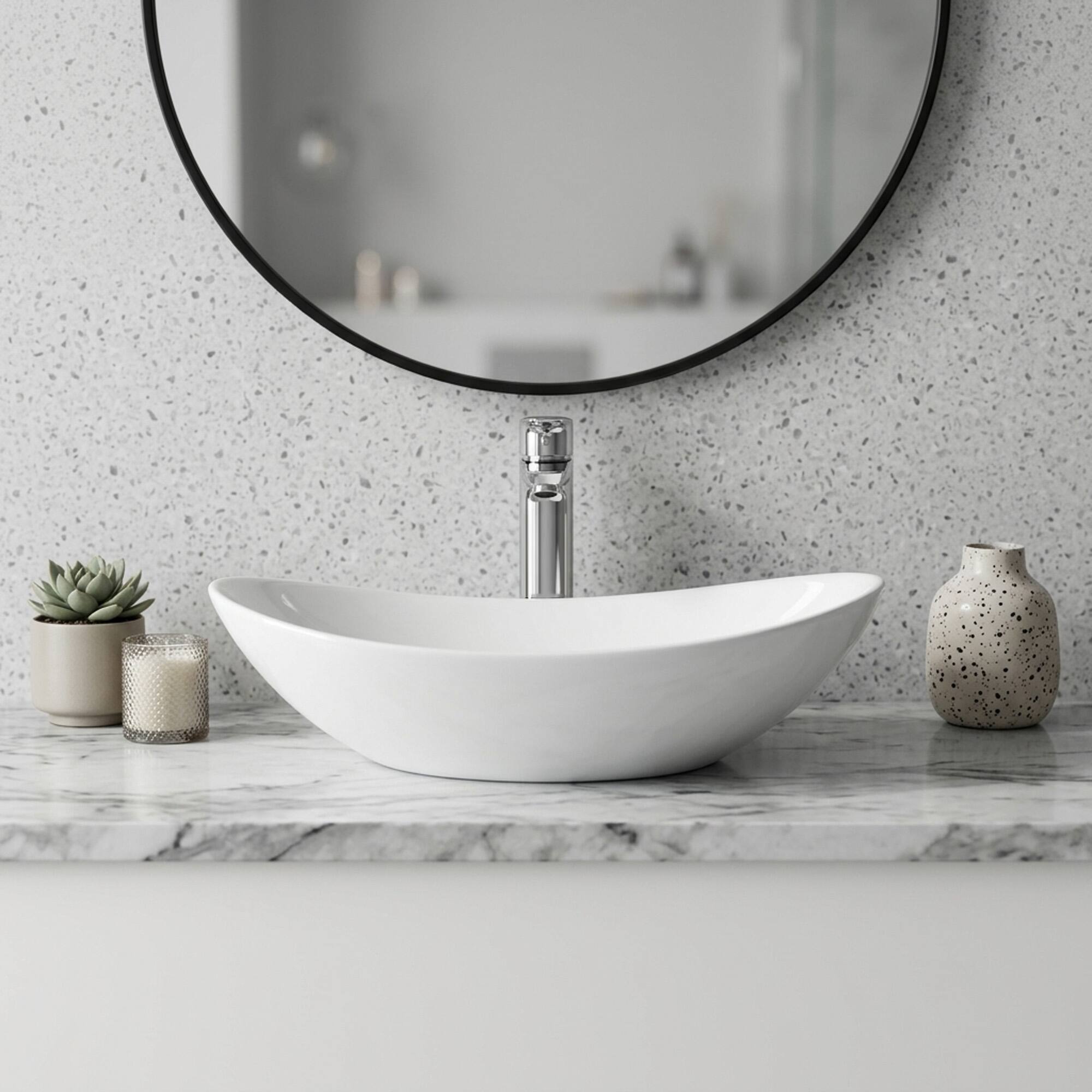 Alt View 1. Boyel Living - White Oval Ceramic Vessel Sink Modern Minimalist Art Bathroom Sink Bowl Countertop Vanity Basin - White.