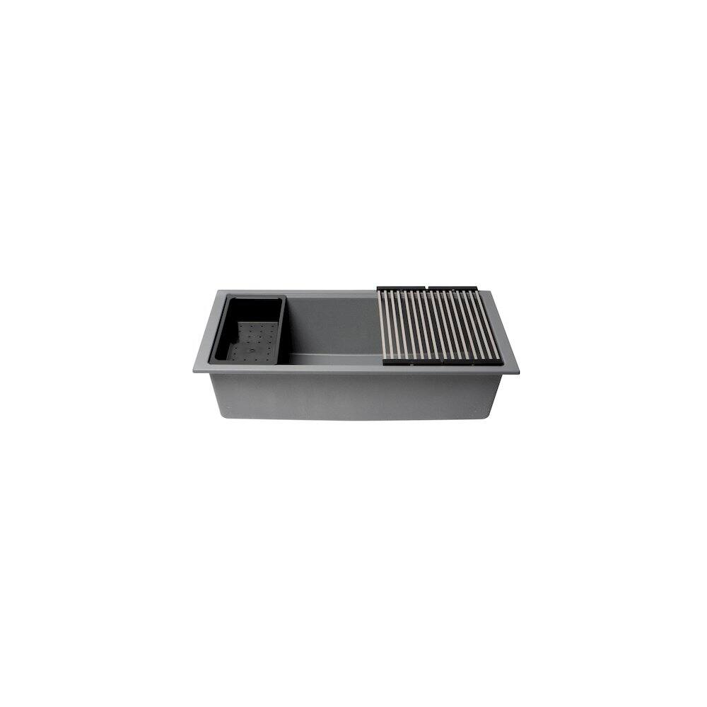 Alt View 1. Alfi - 33" Granite Composite Workstation Step Rim Single Bowl Undermount Sink - Gray.