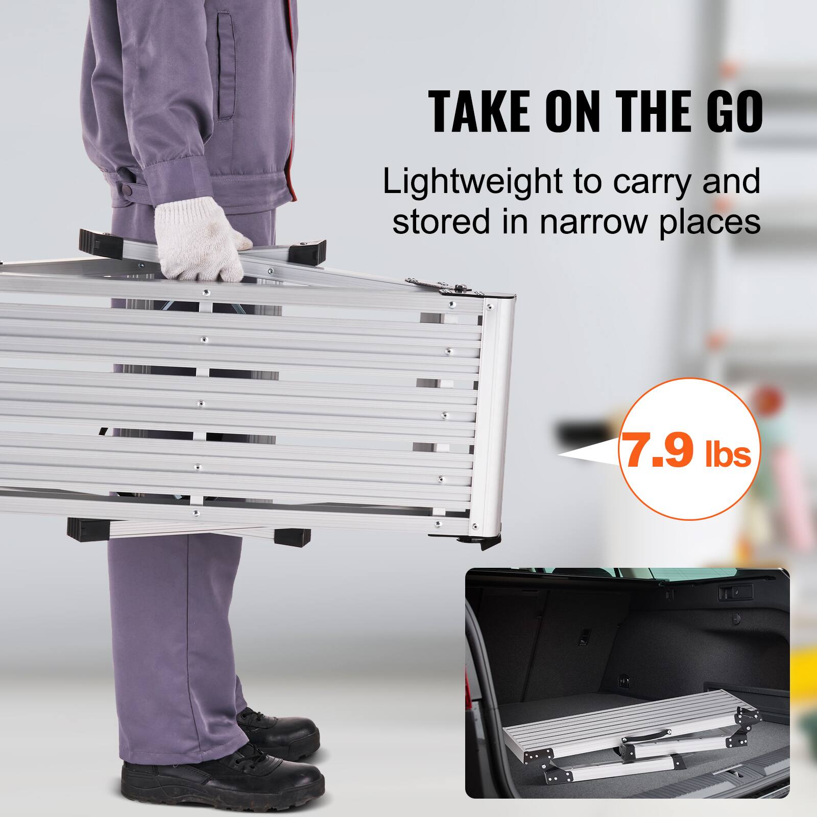 TAKE ON THE GO  
Lightweight to carry and stored in narrow places  
7.9 lbs