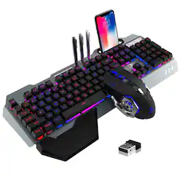 Cedar Assembly - Wireless Gaming And Mouse Rgb Backlit Rechargeable With Metal Panel Removable Hand Rest Mechanical Feel - Wireless - Black LED Mix