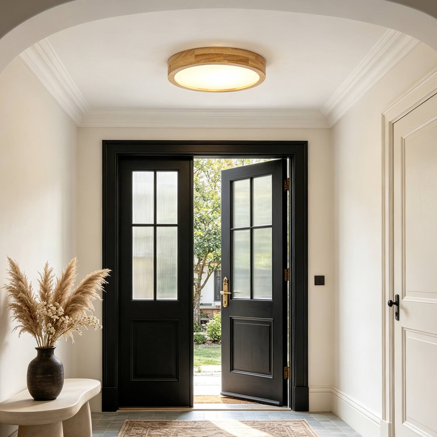 Umeiluce 11.8 Modern Round Wood LED Flush Mount Ceiling Light 5CCT ...