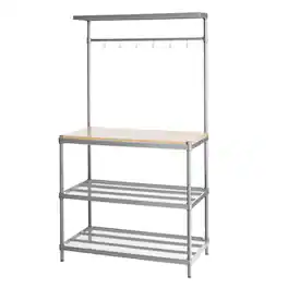 Design Ideas - MeshWorks Metal Storage Utility Wood Top Shelving Unit Rack - Silver