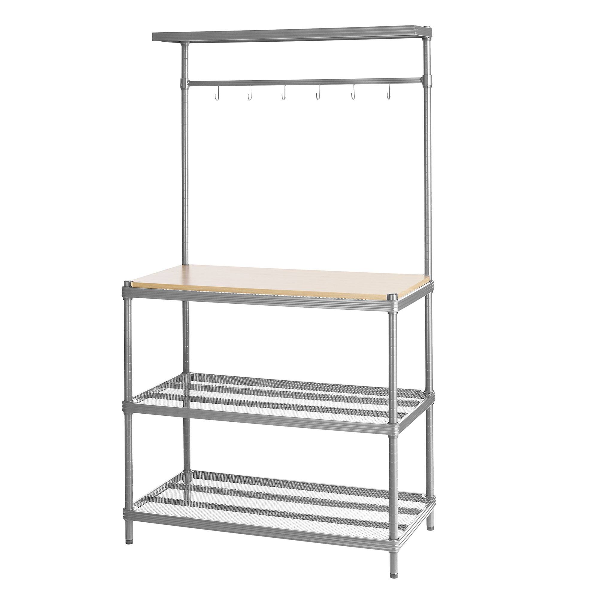 Front. Design Ideas - Design Ideas MeshWorks Metal Storage Utility Wood Top Shelving Unit Rack, Silver - Silver.