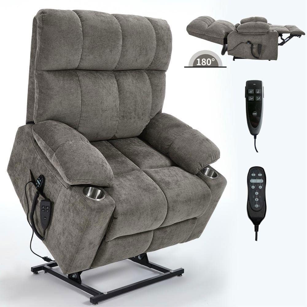 Kadyn - Oversized Dual Motor Power Lift Recliner, 24.5" Wide Seat, Massage & Heat, Cup Holders, 350lb Capacity - Brown
