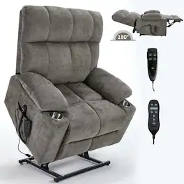 Kadyn - Oversized Dual Motor Power Lift Recliner, 24.5" Wide Seat, Massage & Heat, Cup Holders, 350lb Capacity - Brown