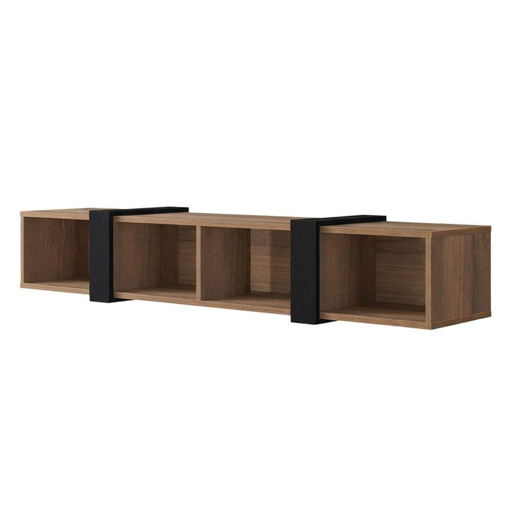 FurniFact - Walnut Floating TV Stand for 75-Inch Wall Mount with Engineered Wood Finish - Brown