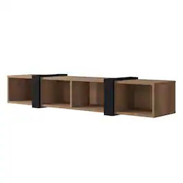 FurniFact - Walnut Floating TV Stand for 75-Inch Wall Mount with Engineered Wood Finish - Brown