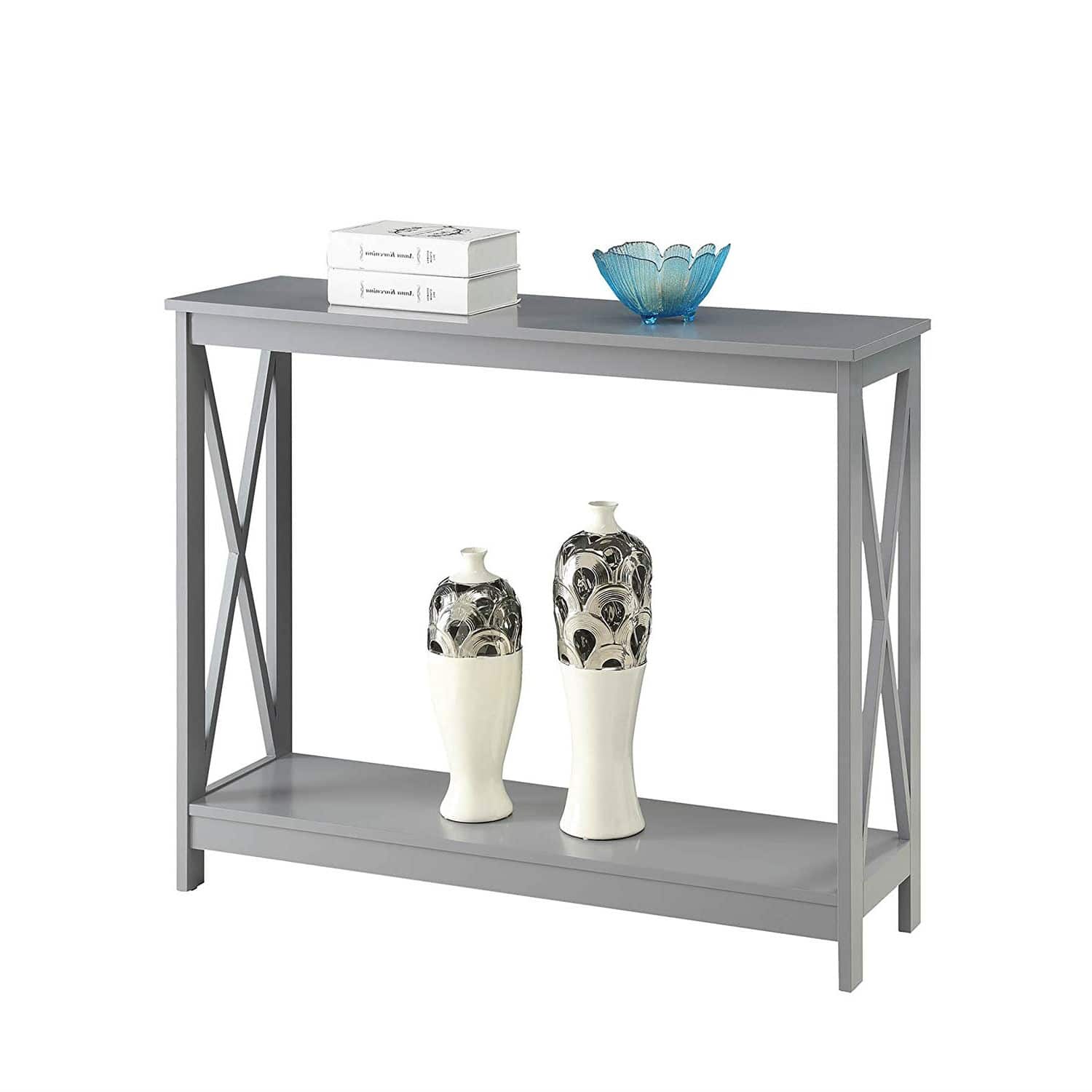 SlickBlue - Wooden Console Sofa Table with Storage Shelf Below - Gray