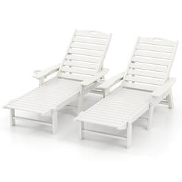 Costway - 2PCS Patio Lounge Chair Chaise Adjustable Weatherproof HDPE Cup Holder - White