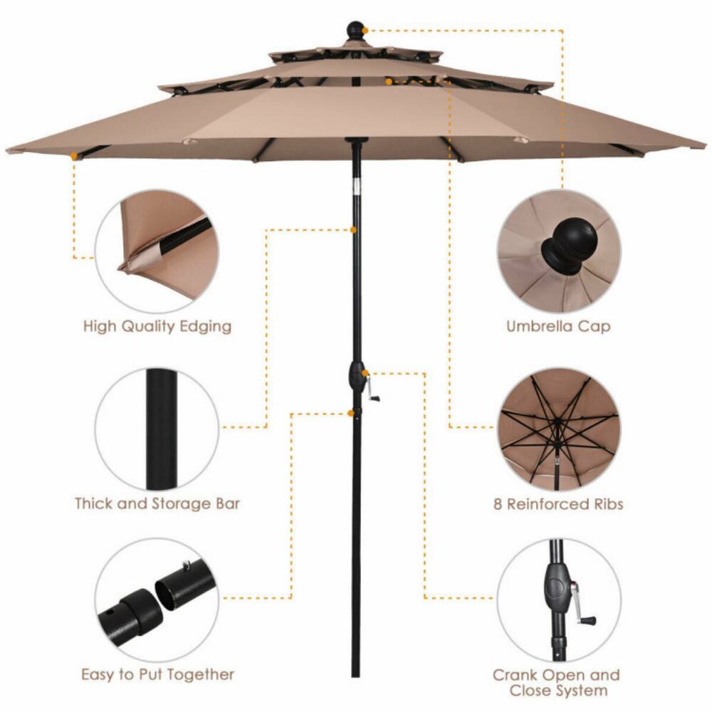 High Quality Edging  
Umbrella Cap  
Thick and Storage Bar  
8 Reinforced Ribs  
Easy to Put Together  
Crank Open and Close System