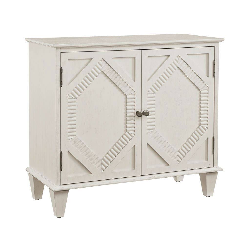 Left. Kadyn - 33.6" Retro Wooden Sideboard Buffet Cabinet with Storage, Symmetrical Geometric Accent Display Cabinets, Antique White - White.
