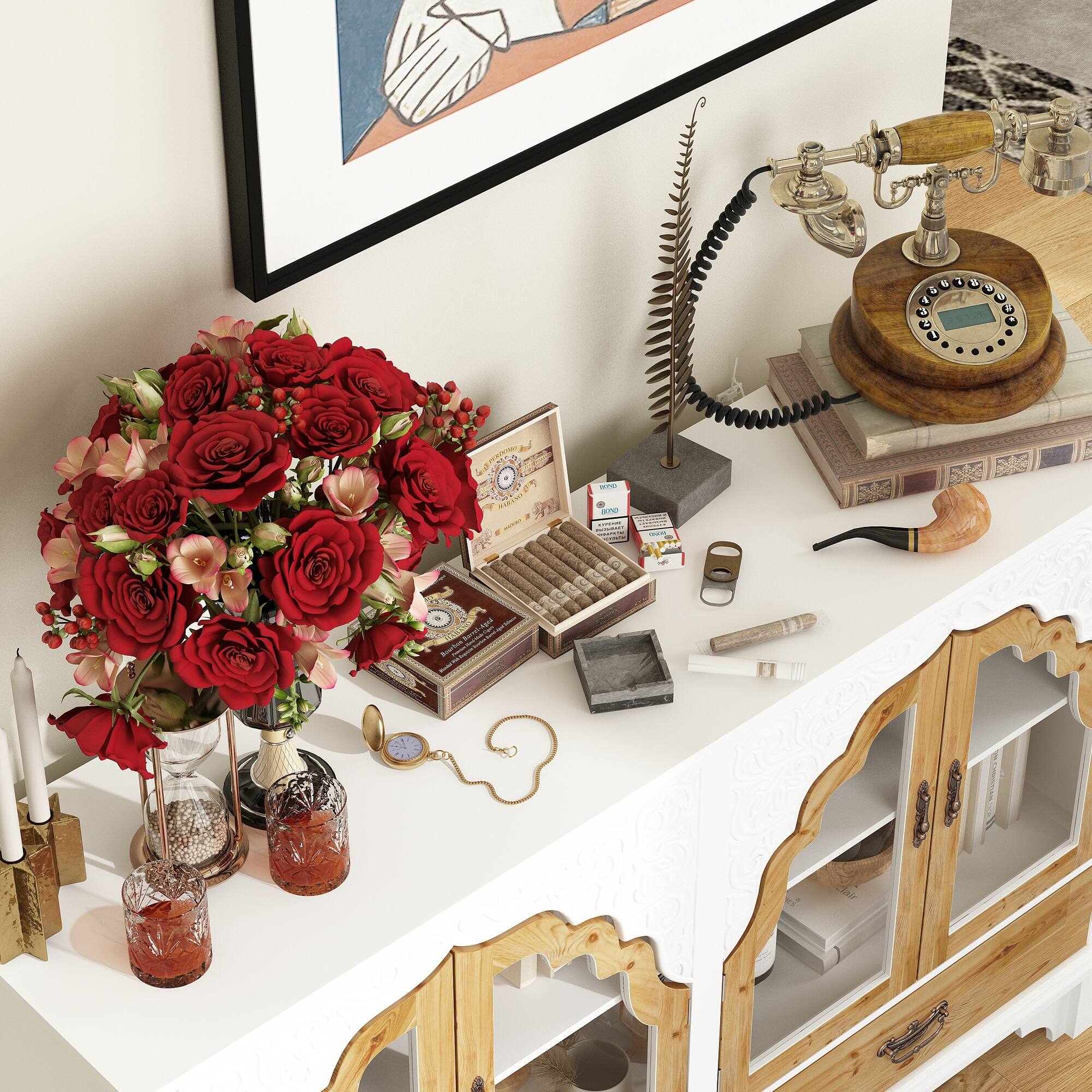 Alt View 9. FUFU & GAGA - FUFU&GAGA Carved Glass - Door Sideboard: Vintage Storage, Mixed - Material, Multi - Drawer - White.