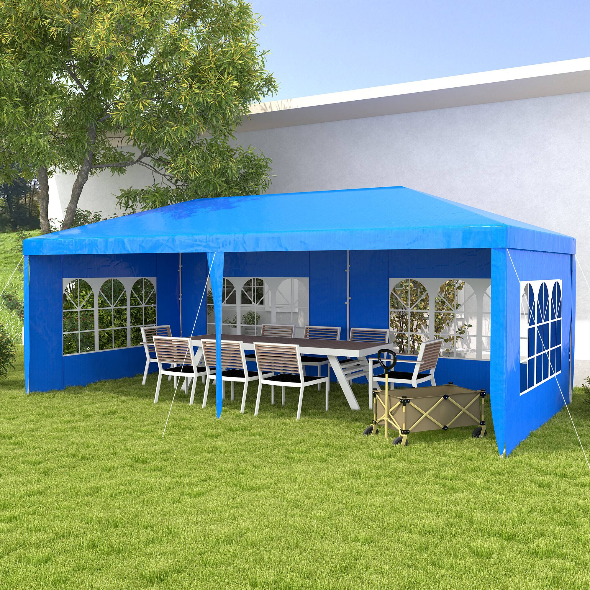 Alt View 1. Outsunny - x 19' Large Party Tent, Outdoor Event Shelter, Gazebo Canopy with 4 Removable Window Sidewalls for Weddings - Blue.