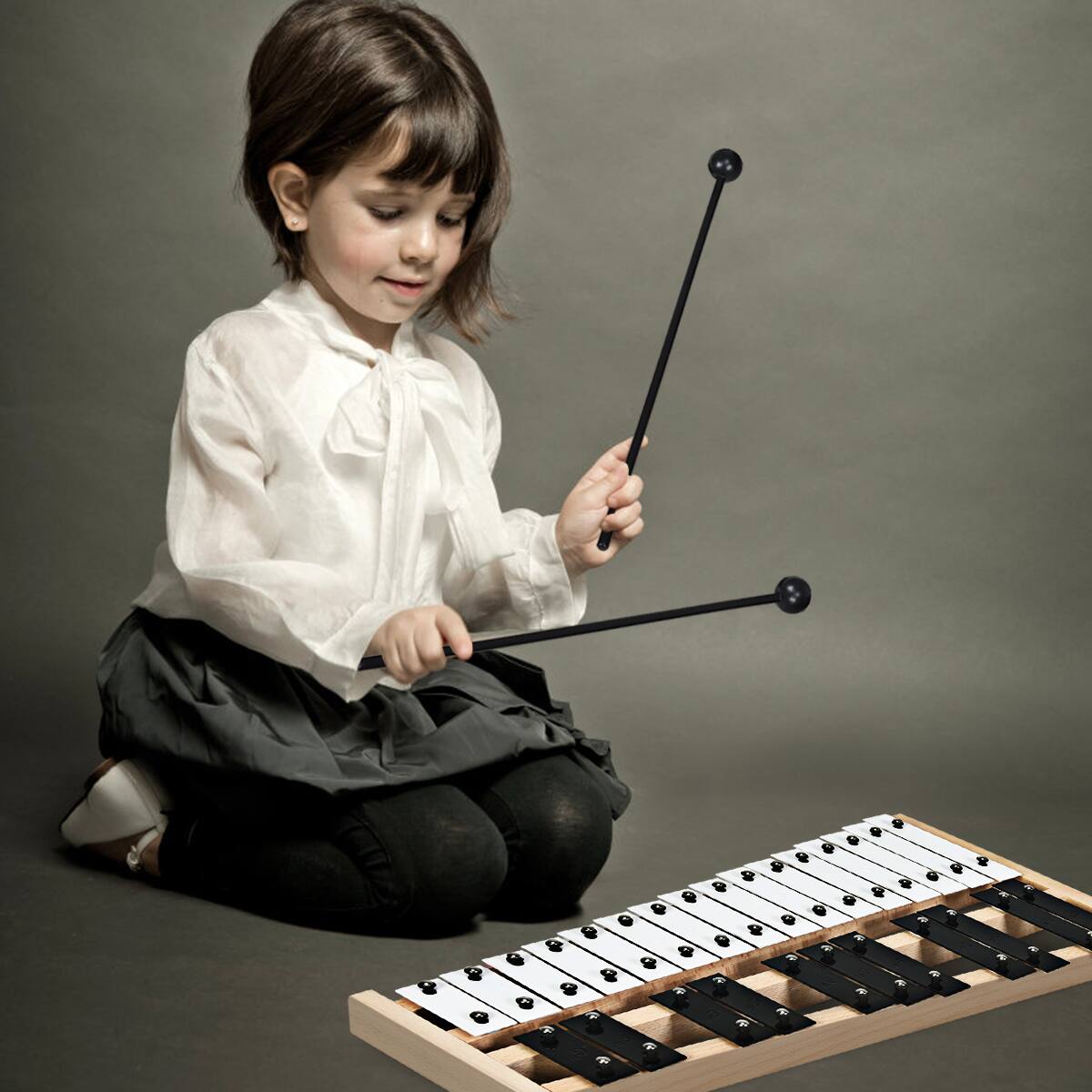 Alt View 1. Costway - Costway 27 Note Foldable Glockenspiel Xylophone Aluminum Music Instrument - Black,White,Natural.