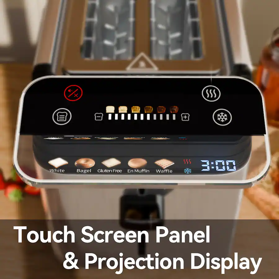 Toaster Screen Displays WHALL Long Slot 4 Slice Toaster Touch Screen, Projection Display, 1.5 ...
