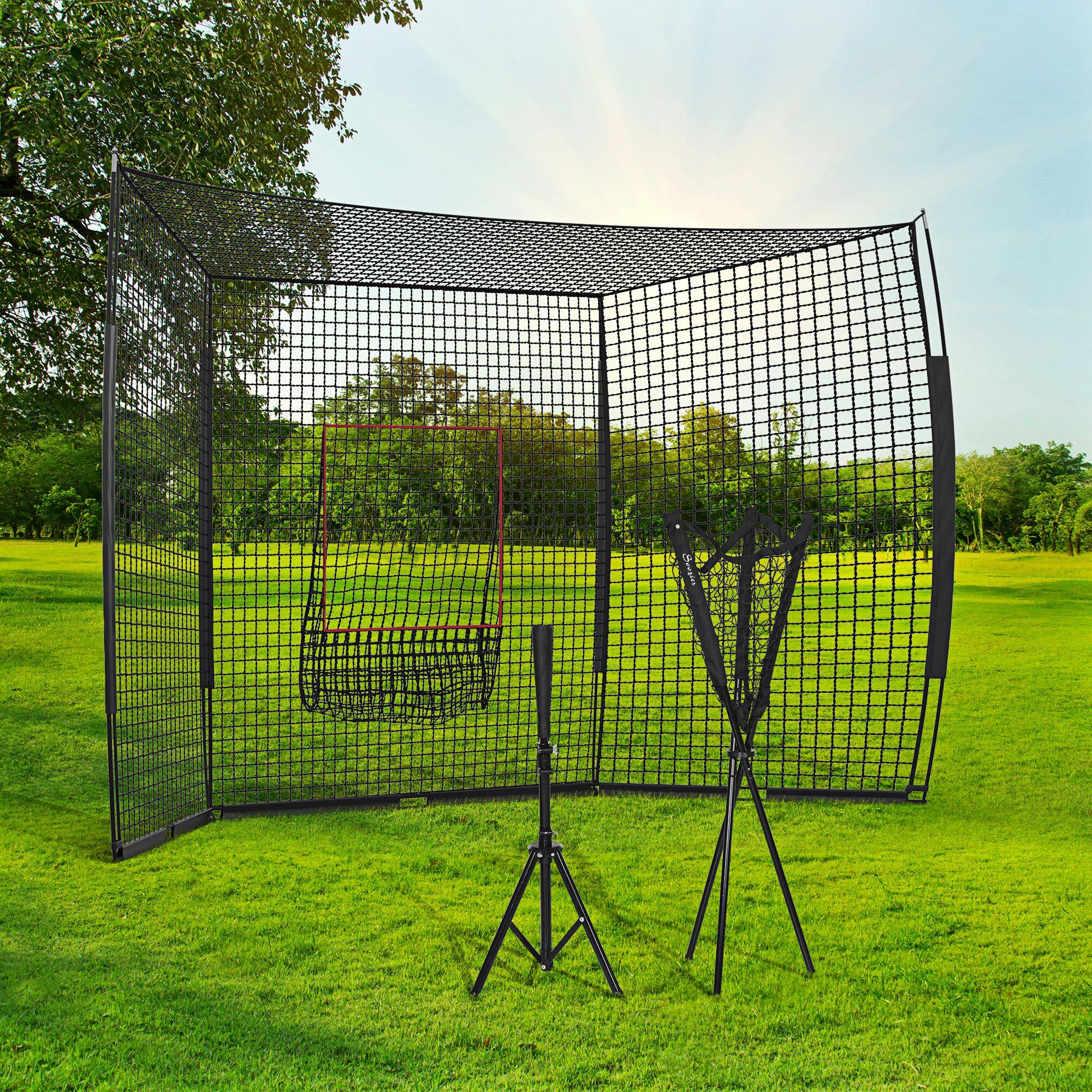 Alt View 1. Soozier - 17' x 5.5' Baseball Net with Strike Zone, Tee, Caddy, and Carry Bag for Pitching and Hitting - Black.