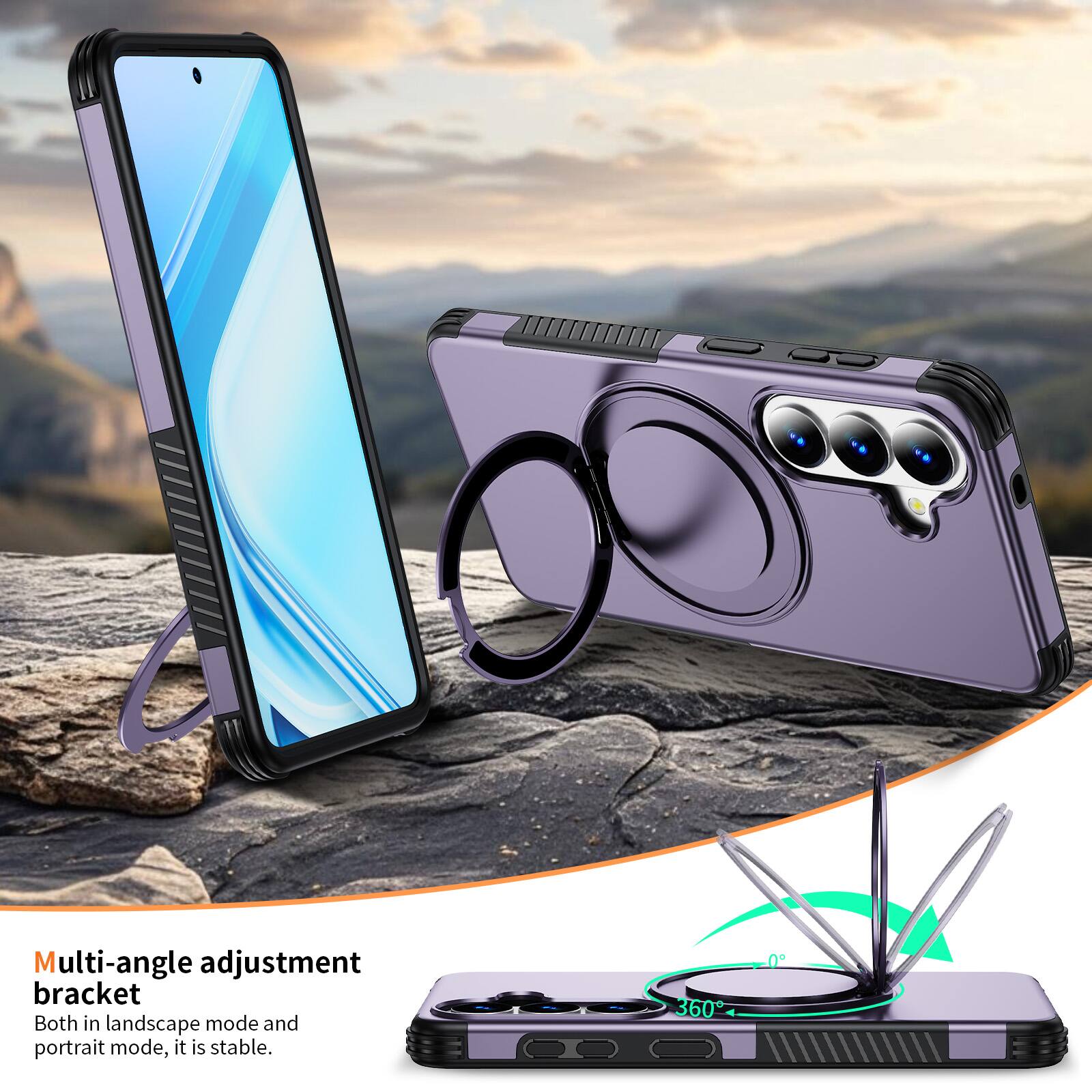 Multi-angle adjustment bracket  
Both in landscape mode and portrait mode, it is stable.  
360°