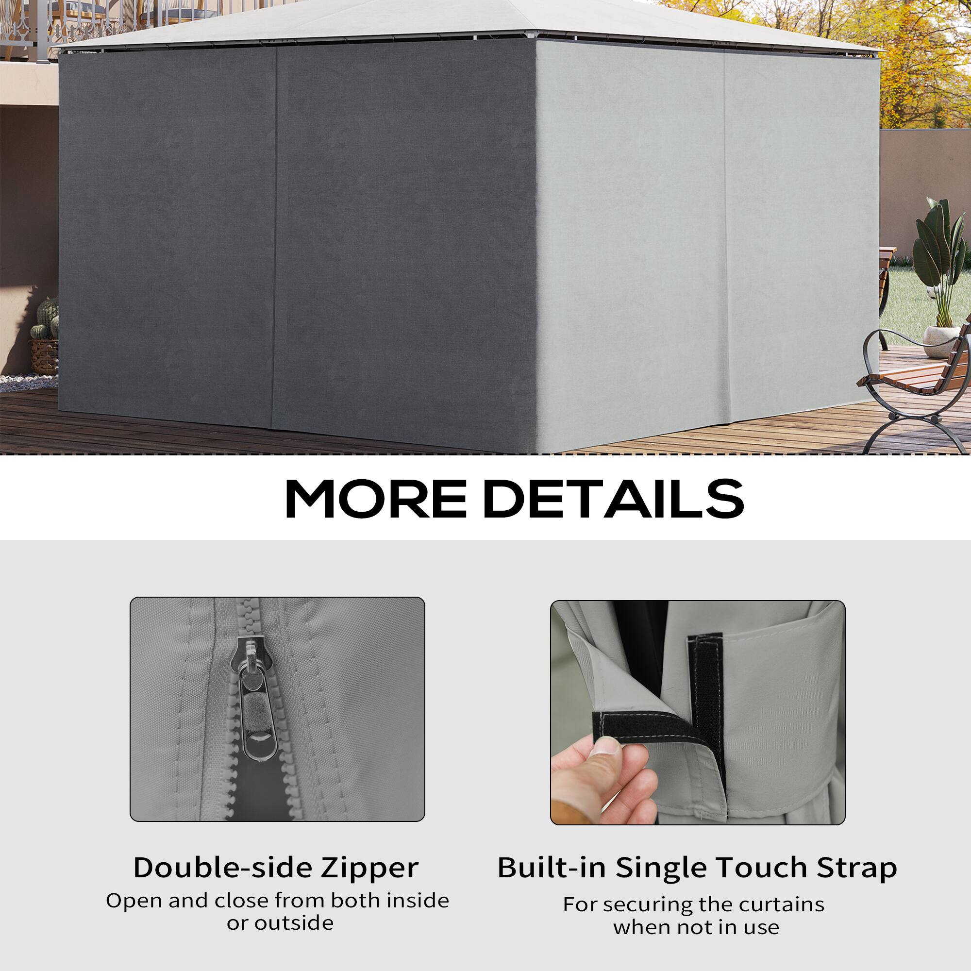 MORE DETAILS

Double-side Zipper  
Open and close from both inside or outside

Built-in Single Touch Strap  
For securing the curtains when not in use