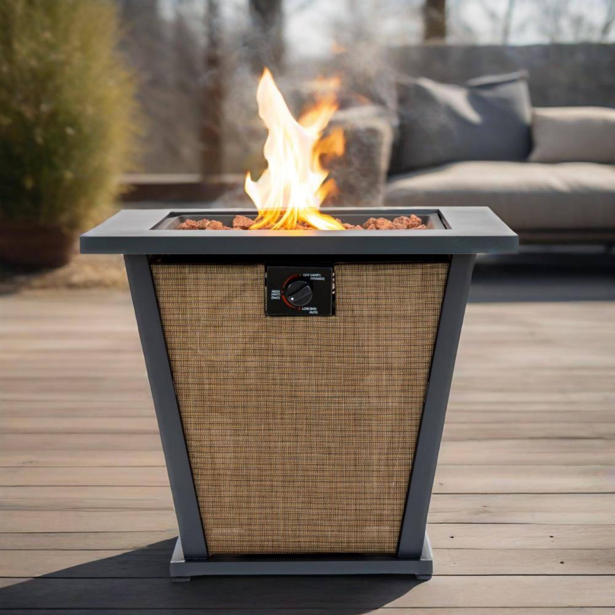 Alt View 1. Glintex - 28-Inch Propane Fire Pit Table with 50,000 BTU Heat, Steel & Textilene Design, and Lid with Rain Cover - Black+Brown.