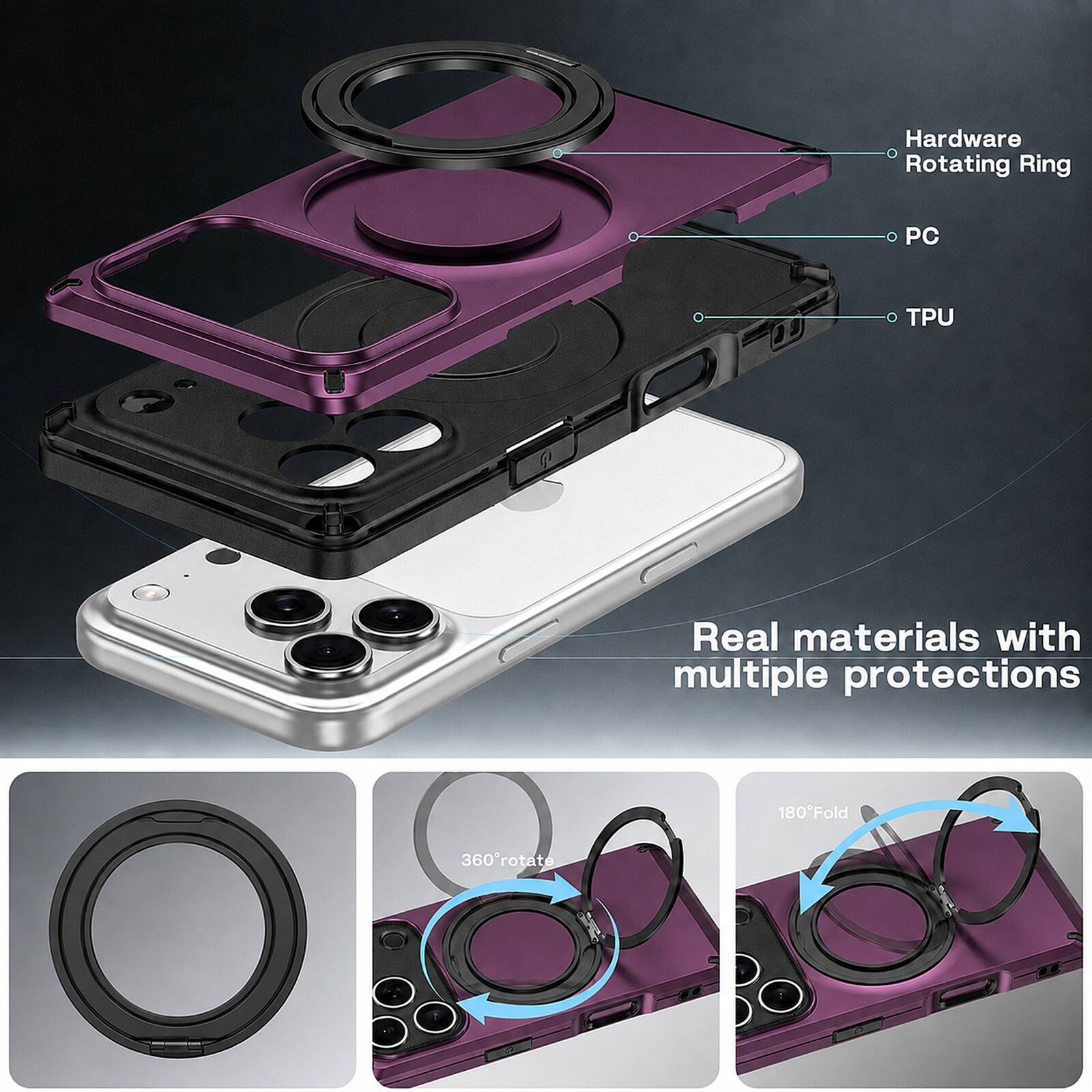 Hardware Rotating Ring  
PC  
TPU  
Real materials with multiple protections  
180°Fold  
360°rotate