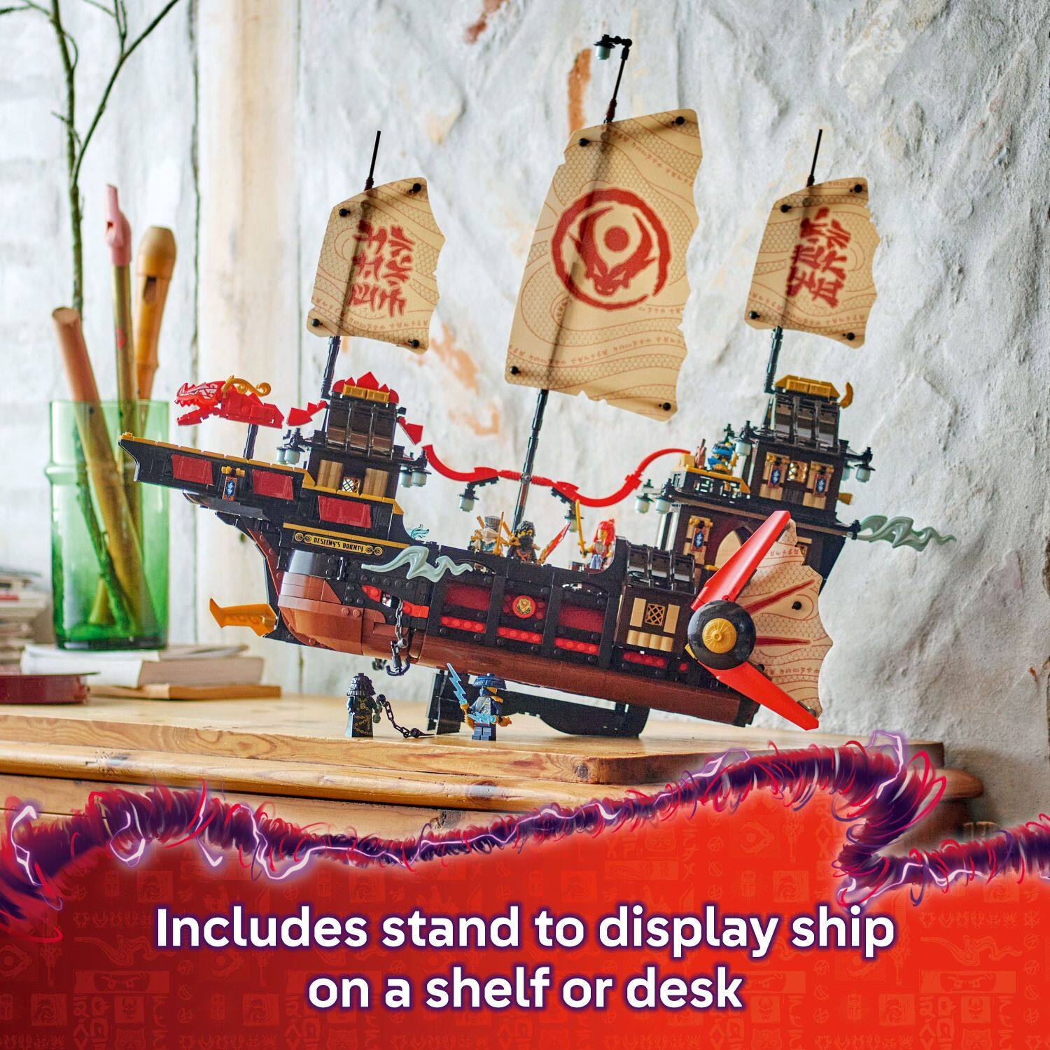 Includes stand to display ship on a shelf or desk YY