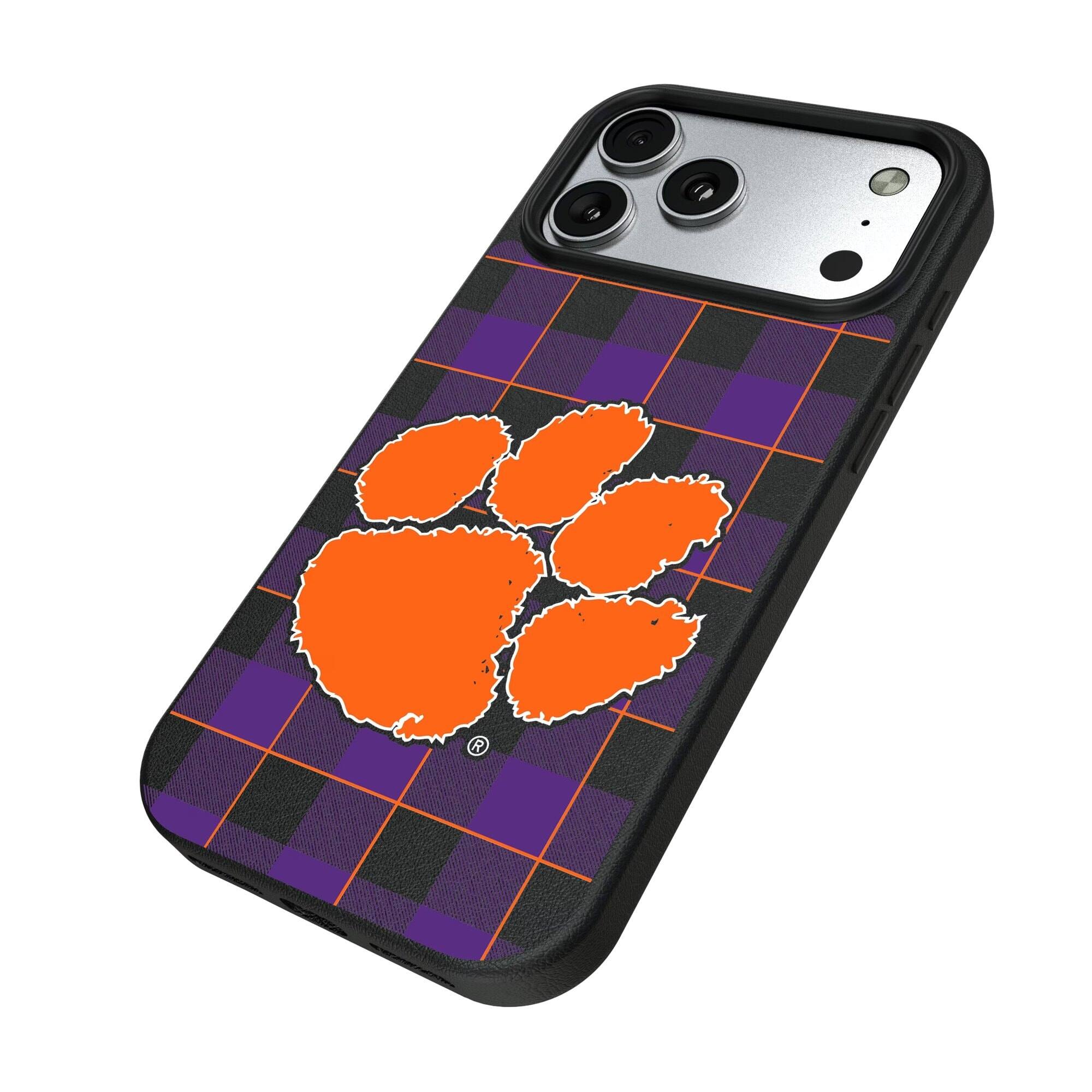 Alt View 1. Keyscaper - Clemson Tigers Plaid Magnetic Bump iPhone Case - 16 Pro Max - Black.