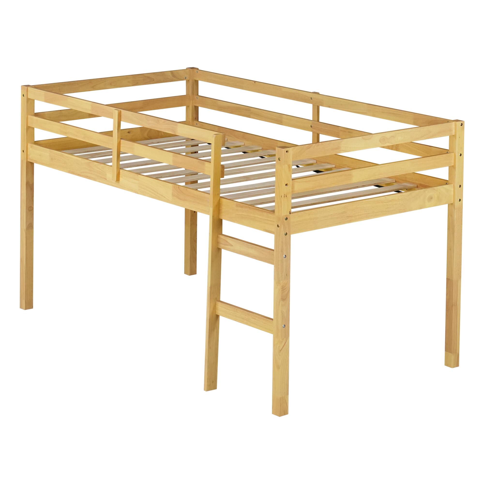 Alt View 1. GOODSILO - Solid Wood Twin Loft Bed with Ladder and Strengthened Slats for Enhanced Stability and Space Optimization - Natural.