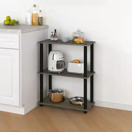 Front. HOMLUX - 3-Tier 29.6" Corner Shelf Open Shelves for Display for Living Room and Office Organization Gray & Black - Gray & Black.