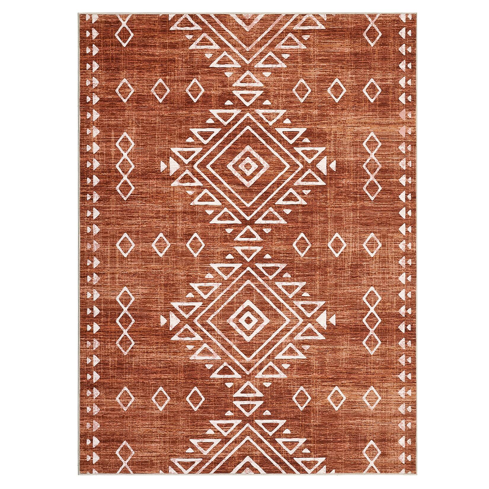 Front. GAOMON - Boho Geometric Area Rug Non Slip Foldable Vacuum Clean Non Shedding Floor Cover for Living Room Bedroom Kitchen - Brick Red.