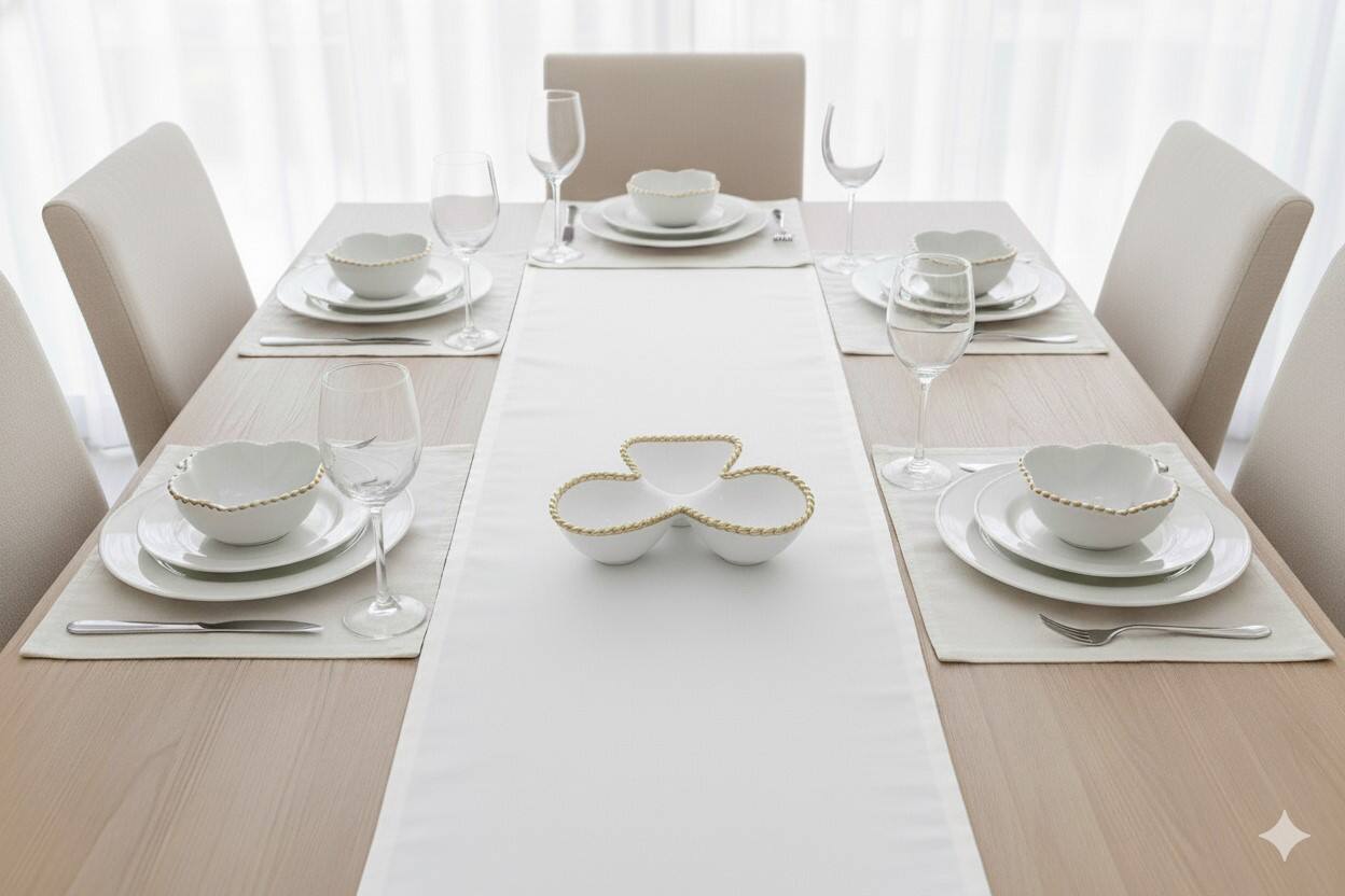 Left. Jiallo - 10.25" Contemporary Gold Rope 3‑Section Server – Modern Divided Serving Dish with Rope‑Style Rim - White.