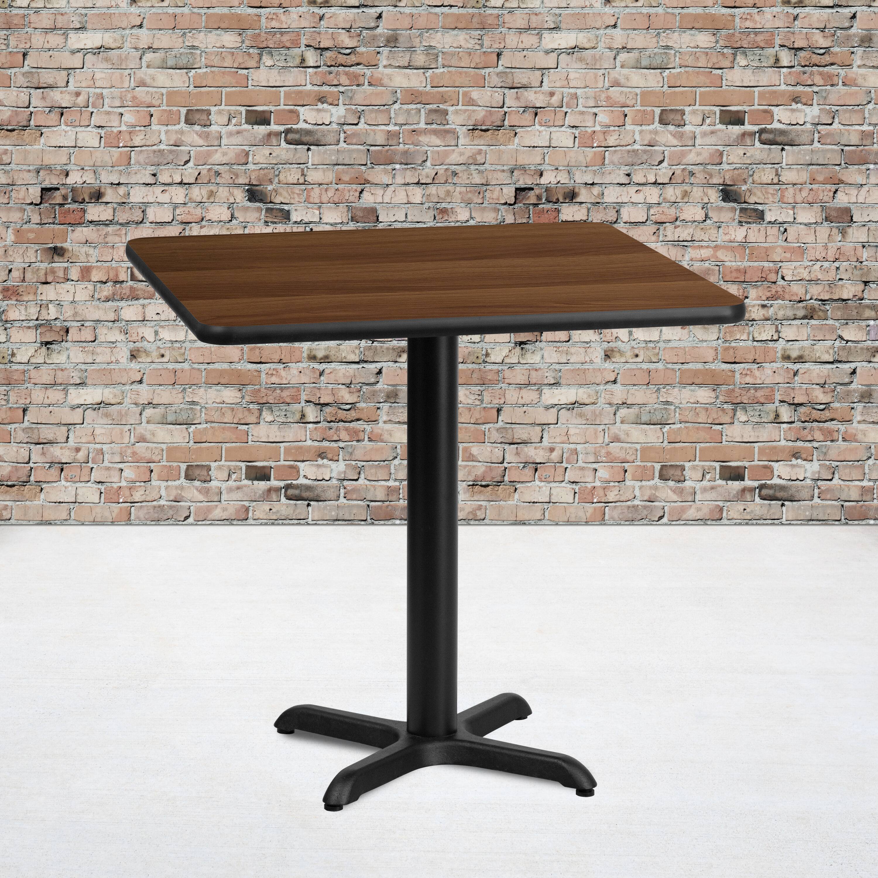 Angle. Flash Furniture - Graniss 24'' Square Walnut Laminate Table Top with 22'' x 22'' Table Height Base - Brown.