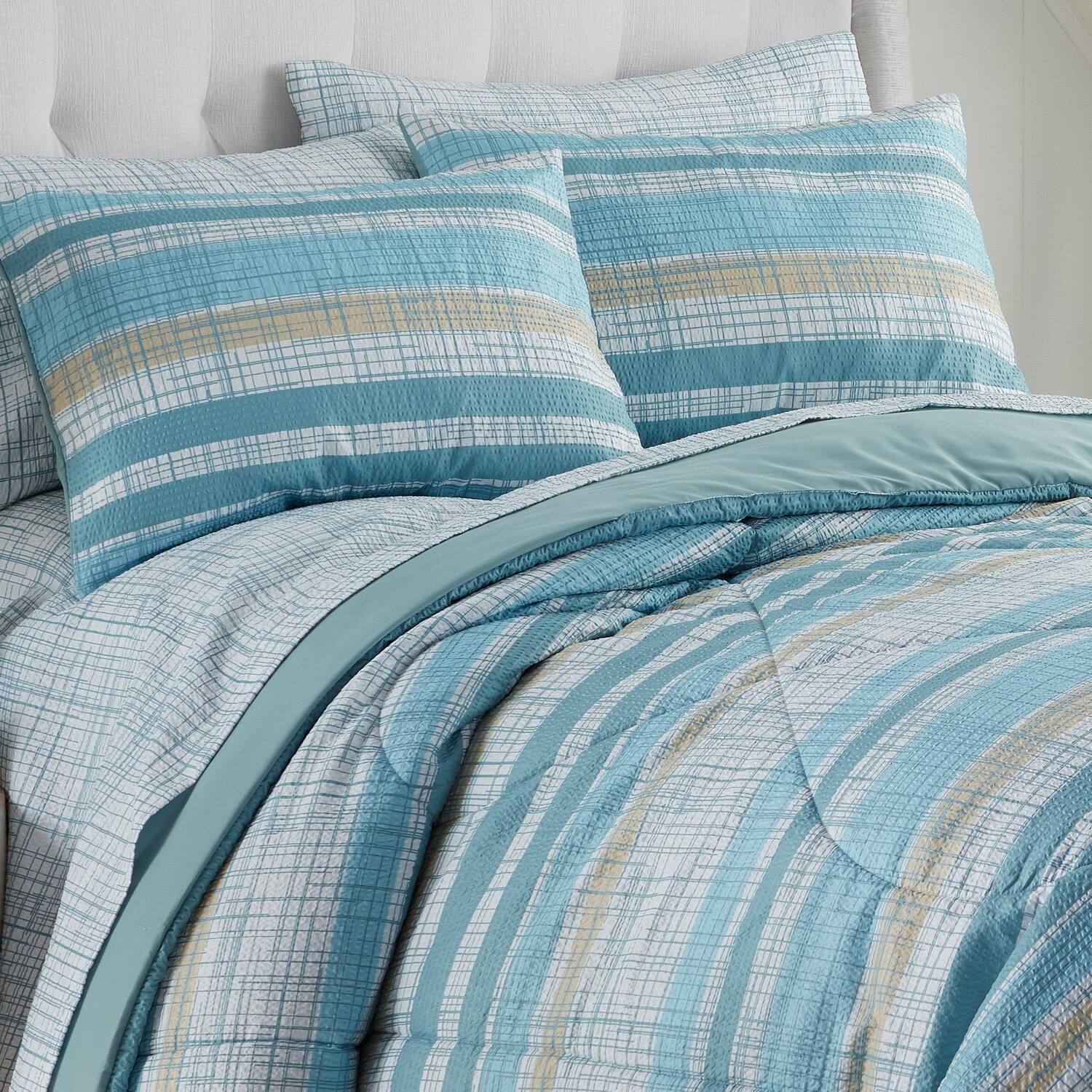 Alt View 1. Shavel Home Products - Shavel 100% Polyester Luxury Seersucker Crosshatch Stripe Comforter Set Full/Queen Teal - Teal.