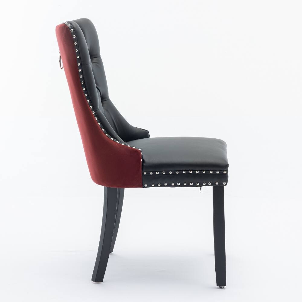 Alt View 1. Loheer - Loheer Tufted Velvet Solid Wood Dining Chairs Set of Two Burgundy - Burgundy.