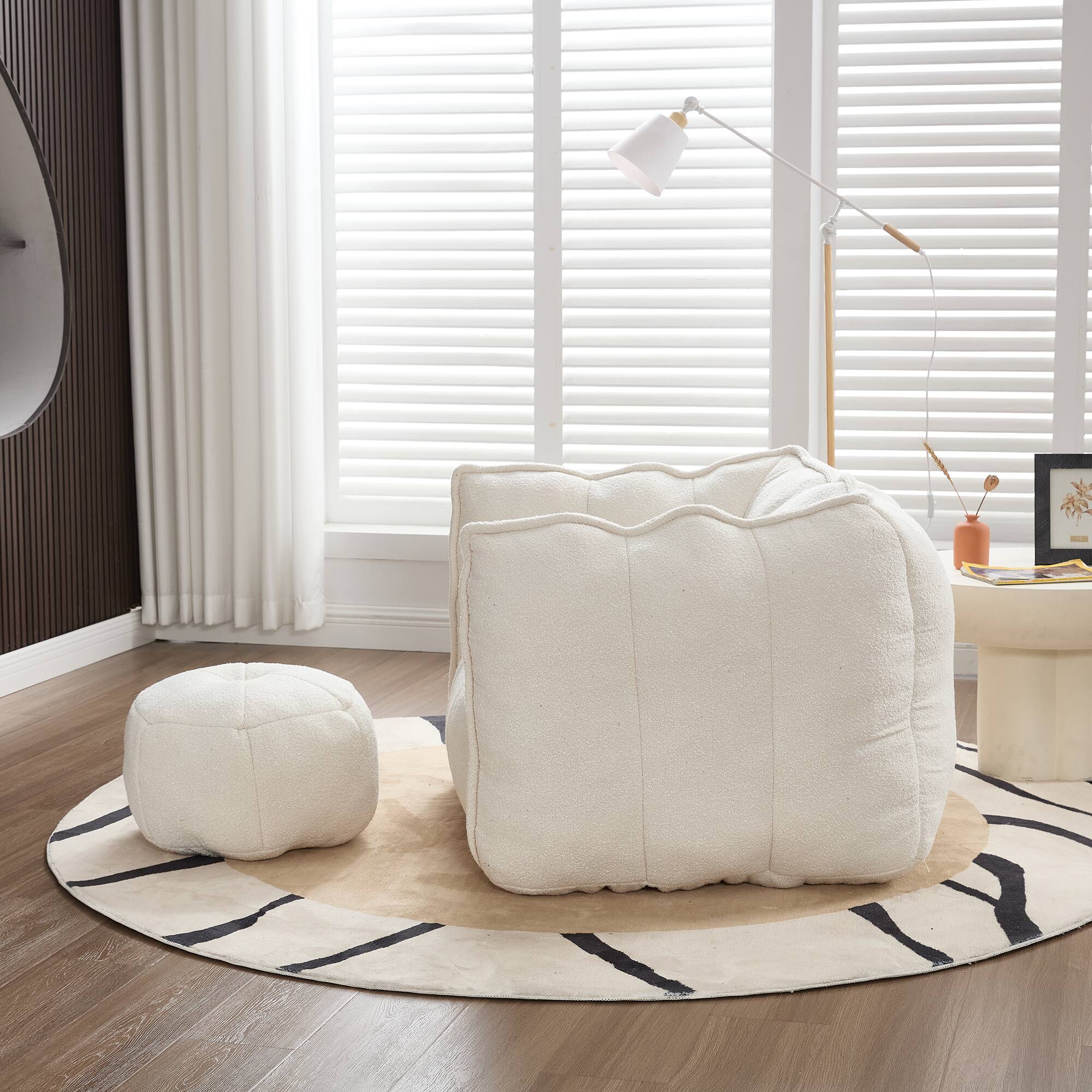 Alt View 2. GOODSILO - Premium Square Bean Bag Sofa with Footstool for Ultimate Relaxation in Living Room and Bedroom - Beige.