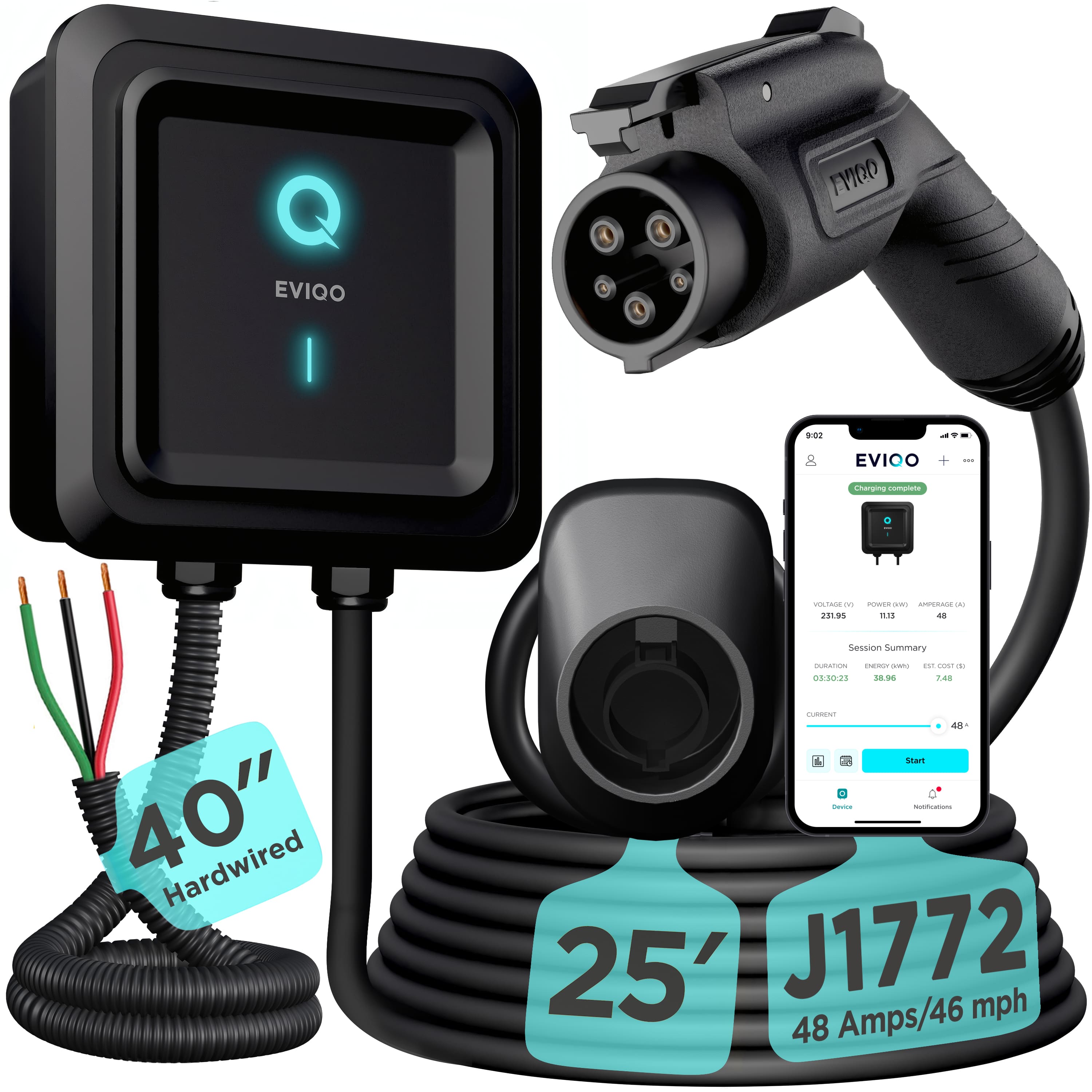 Qkcabo EV Charging Mode 2 充電器 Qkcabo 電気自動車 充電ケーブル SAE J1772 EV充電器 100V-240V