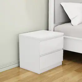 Loheer - Nightstand with 2 Drawers, Handle-Free Design, Compact Bedroom Bedside Table - White