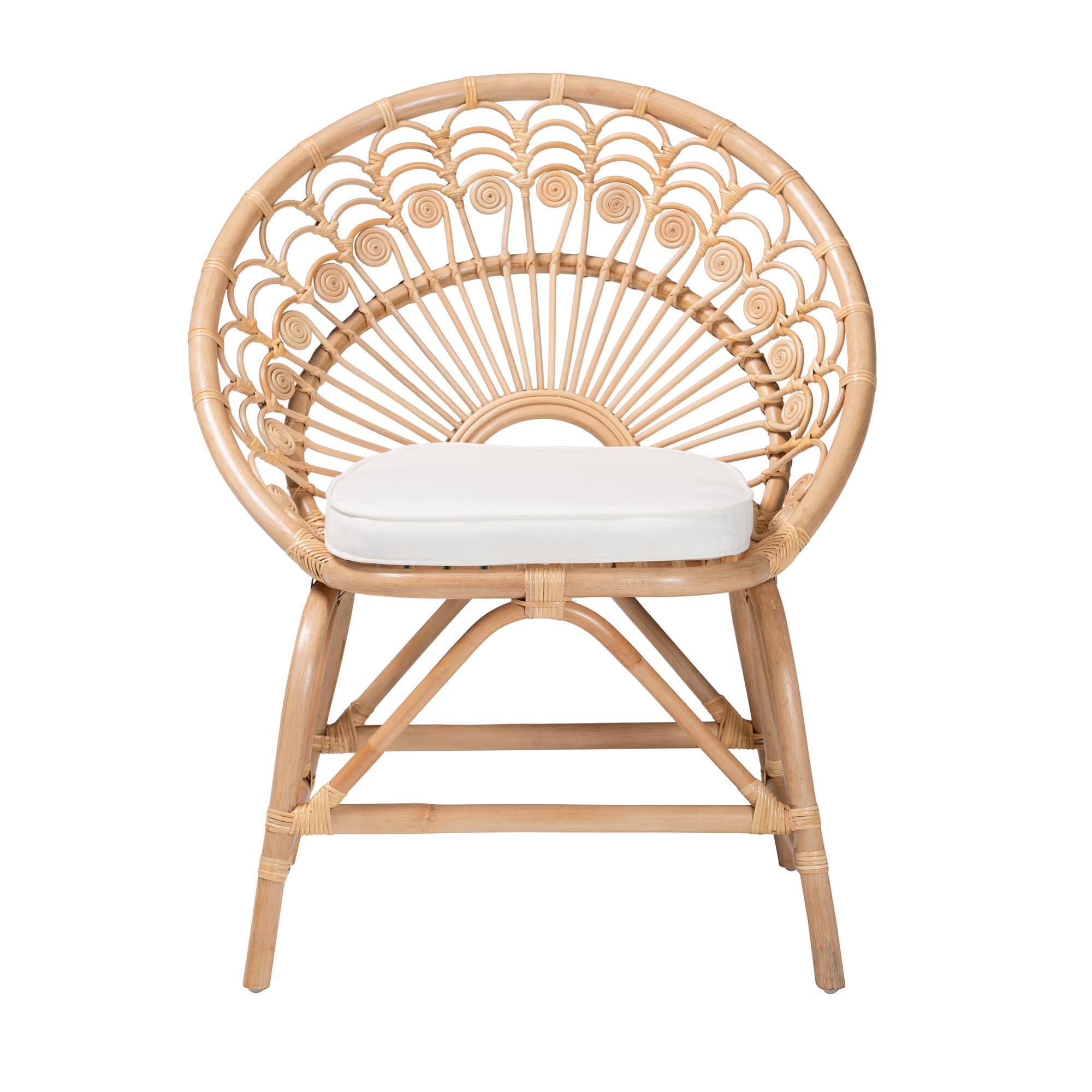 Angle. bali & pari - Abriella Modern Bohemian Rattan Peacock Accent Chair - Natural Brown.