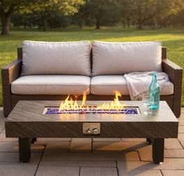 PexFix - 54" Propane Fire Pit Table, 50,000 BTU Outdoor Heater with Stone Finish & Waterproof Cover for Patio Deck - Gray